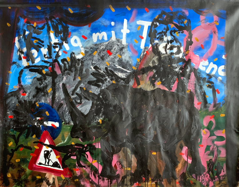 7a.Fertig mit Träumen, 2019, Mixed Media auf Leinwand, 120 × 150 cm