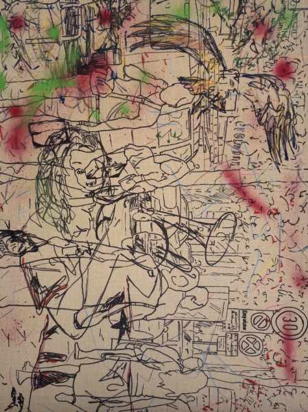 Trompetenfeuer, 2025, Mixed Media auf Leinwand, 80x60cm